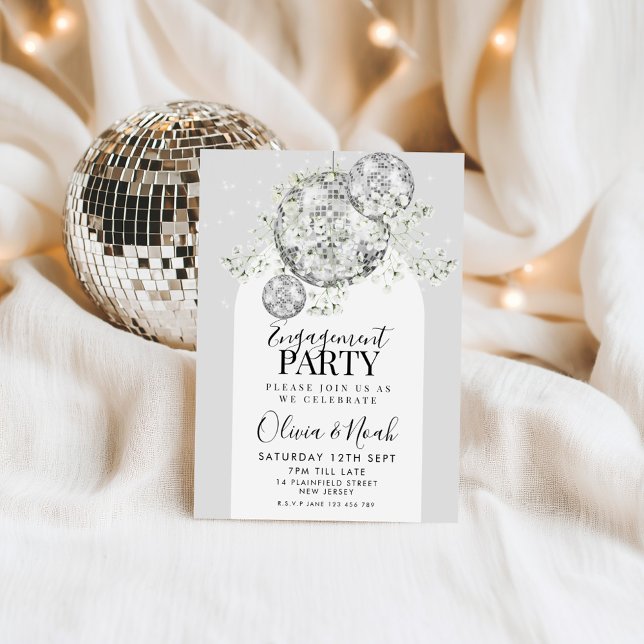Silver Disco Ball Baby’s Breath Engagement Party  Invitation (Creator Uploaded)