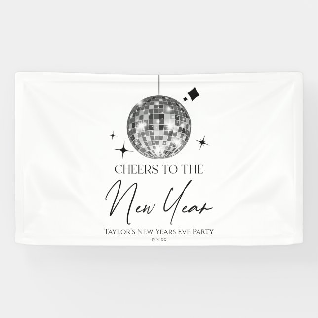 Silver Disco Ball Cheers New Years Eve Party  Banner (Horizontal)