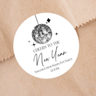 Silver Disco Ball Cheers New Years Eve Party  Classic Round Sticker