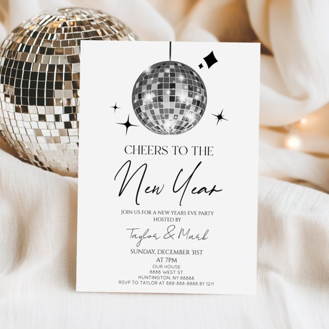 Silver Disco Ball Cheers New Years Eve Party Invitation (Creator Uploaded)