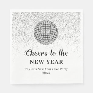 Silver Disco Ball Cheers New Years Eve Party Napkin