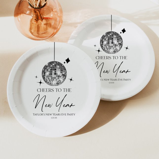Silver Disco Ball Cheers New Years Eve Party  Paper Plate (Creator Uploaded)