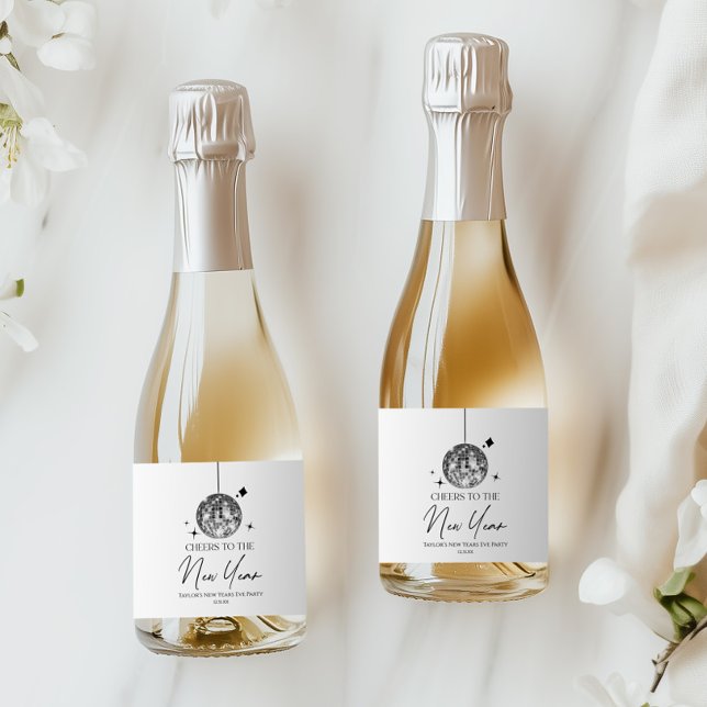 Silver Disco Ball Cheers New Years Eve Party  Sparkling Wine Label (Creator Uploaded)