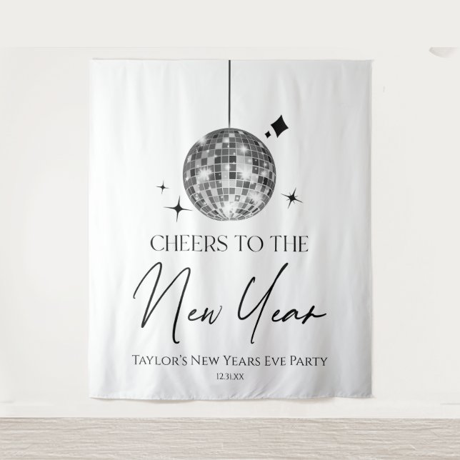 Silver Disco Ball Cheers New Years Eve Party  Tapestry (Front)
