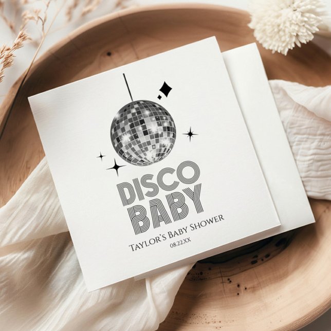 Silver Disco Ball 'Disco Baby' Baby Shower Napkin (Creator Uploaded)