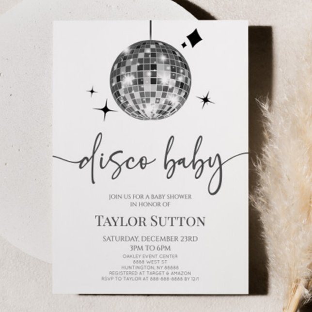 Silver Disco Ball Disco Baby Shower Invitation (Creator Uploaded)