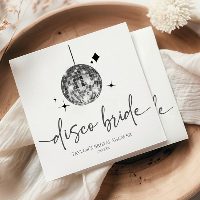 Silver Disco Ball Disco Bride Bridal Shower Napkin (Creator Uploaded)