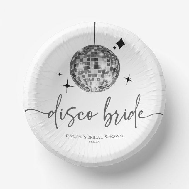 Silver Disco Ball Disco Bride Bridal Shower Paper Plate (Front)
