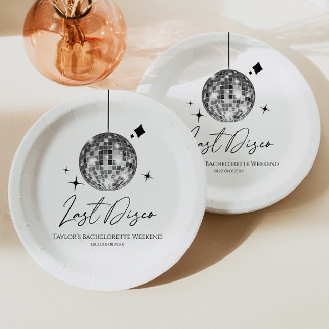 Silver Disco Ball Last Disco Bachelorette Party Paper Plate (Creator Uploaded)