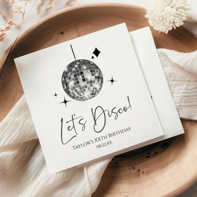 Silver Disco Ball Let's Disco Birthday Party Napkin (Creator Uploaded)