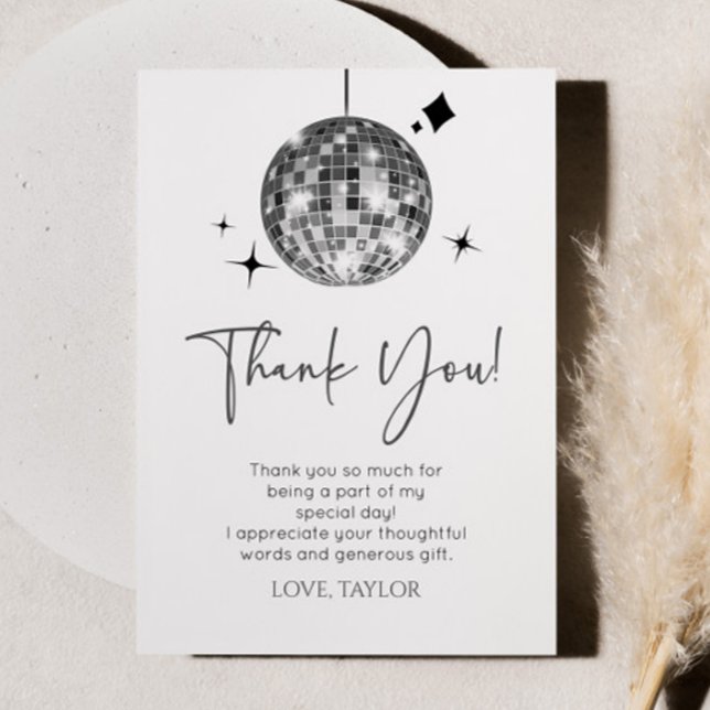 Silver Disco Ball Let's Disco Birthday Party Thank You Card (Creator Uploaded)