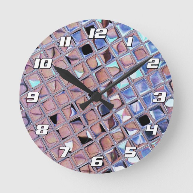 Silver Disco Ball Macro | Retro Mirror Ball Photo Round Clock (Front)