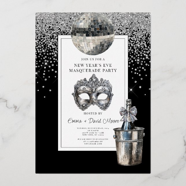 Silver Disco Ball New Year's Eve Masquerade Party (Front)