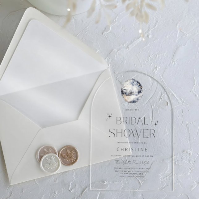 Silver Disco Ball Sparkle Bridal Shower Acrylic Invitations (Creator Uploaded)