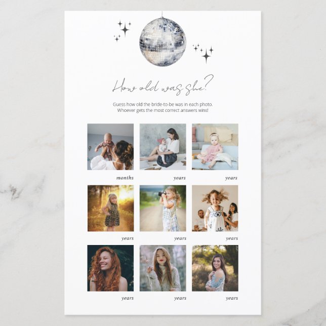 Silver Disco How Old Was She Bridal Shower Game  (Front)