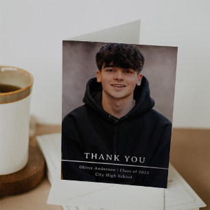 Silver Divide   Grad Photo Simple Text Thank You Foil Greeting Card