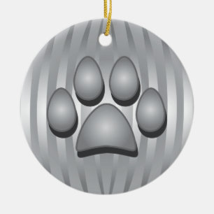 Silver Dog Bone and Paw Christmas Ornament