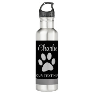  Silver Dog Paw on black background 710 Ml Water Bottle