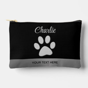 Silver Dog Paw on black background Accessory Pouch