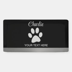 Silver Dog Paw on black background Banner