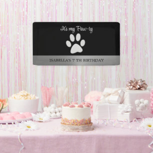  Silver Dog Paw on black background Banner