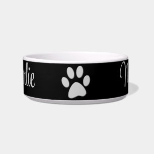  Silver Dog Paw on black background Bowl