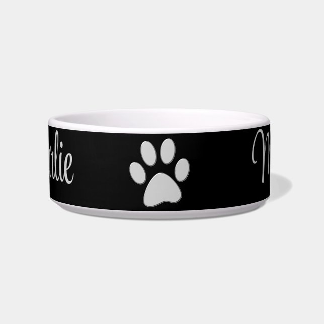  Silver Dog Paw on black background Bowl (Front)