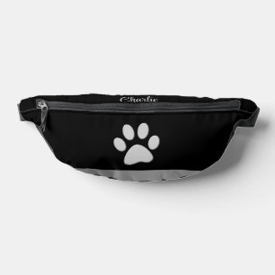 Silver Dog Paw on black background Bum Bags