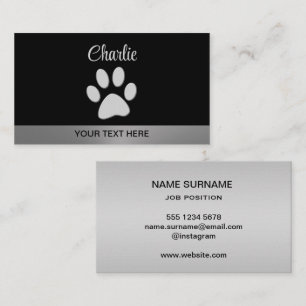  Silver Dog Paw on black background Business Card