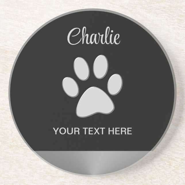  Silver Dog Paw on black background Coaster (Front)