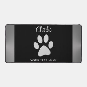 Silver Dog Paw on black background Desk Mat