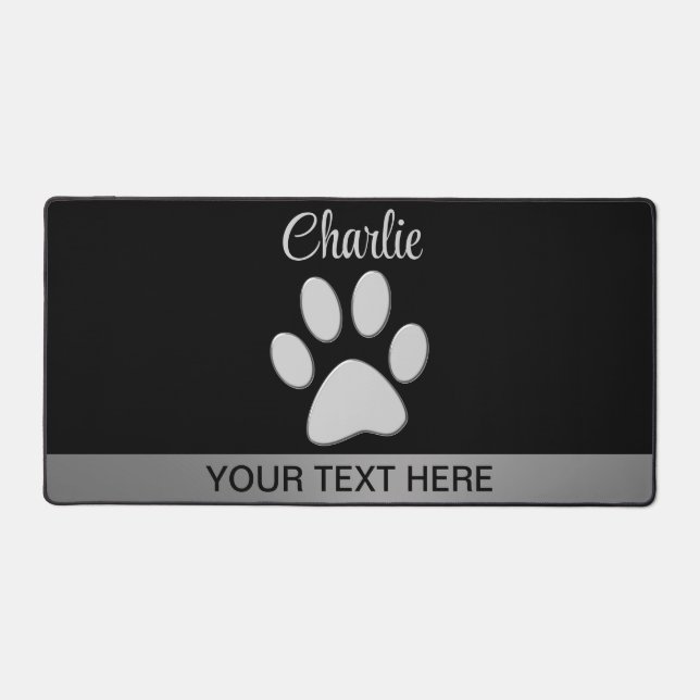  Silver Dog Paw on black background Desk Mat (Front)