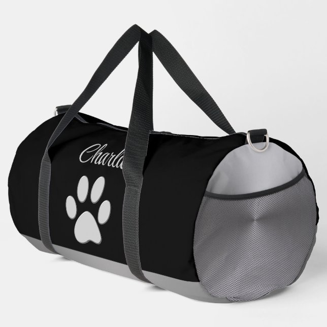  Silver Dog Paw on black background Duffle Bag (Right Corner)