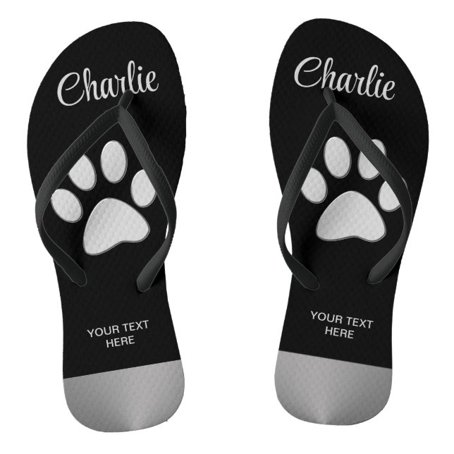  Silver Dog Paw on black background Jandals (Footbed)