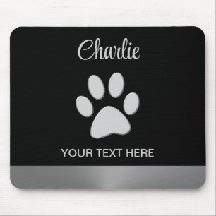  Silver Dog Paw on black background Mouse Pad