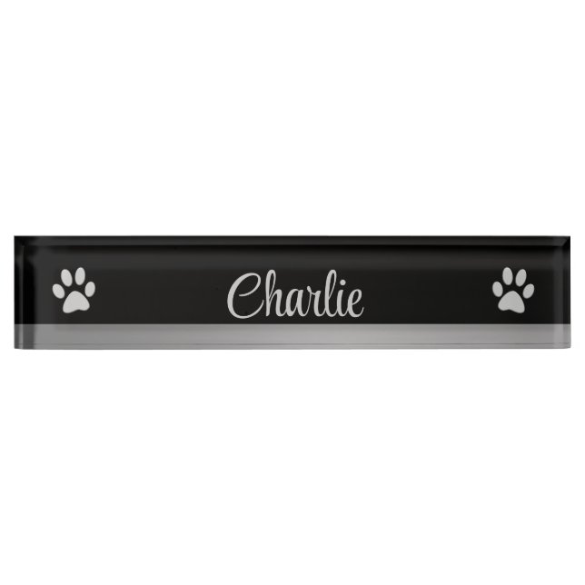  Silver Dog Paw on black background Nameplate (Front)