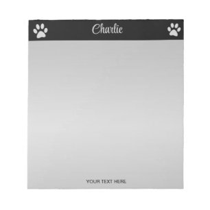  Silver Dog Paw on black background Notepad