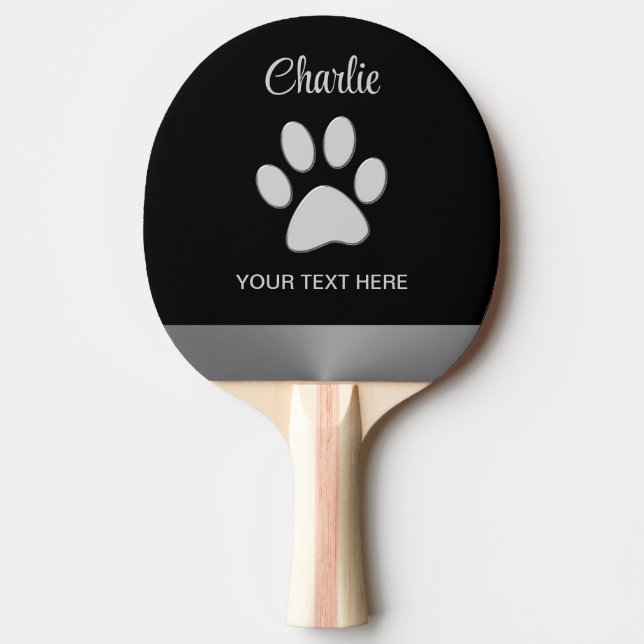  Silver Dog Paw on black background Ping Pong Paddle (Front)