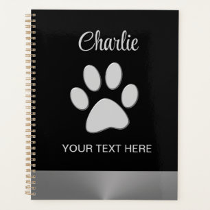 Silver Dog Paw on black background Planner