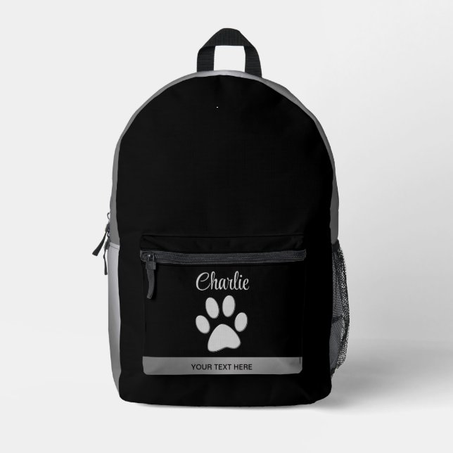  Silver Dog Paw on black background Printed Backpack (Front)