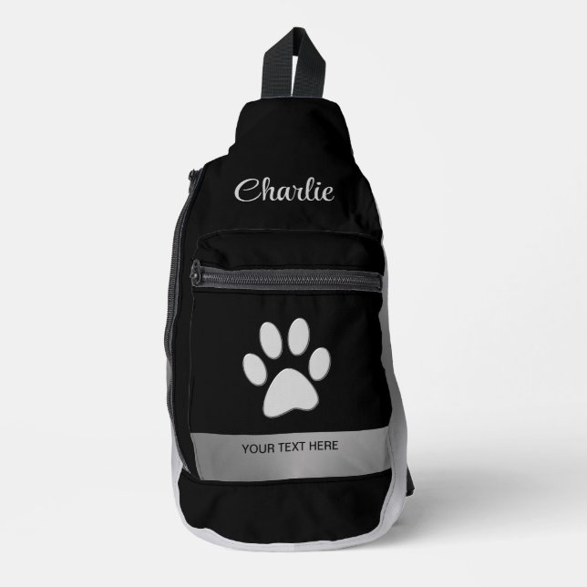  Silver Dog Paw on black background Sling Bag (Front)