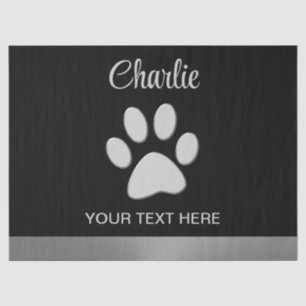  Silver Dog Paw on black background Tissue Paper