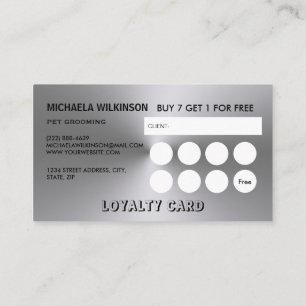 Silver Dog Paw on black Pet Grooming Service Busin Loyalty Card