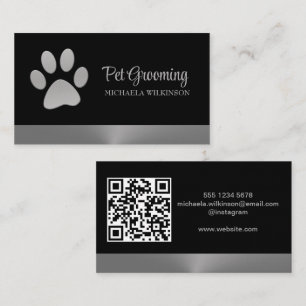 Silver Dog Paw on black Pet Grooming Service Business Card