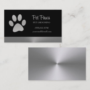 Silver Dog Paw on black Pet Grooming Service Business Card