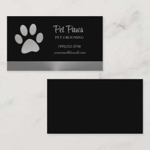 Silver Dog Paw on black Pet Grooming Service Business Card