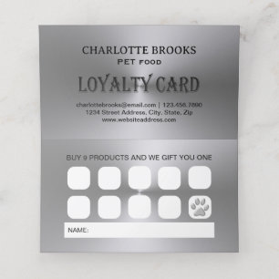 Silver Dog Paw on black Pet Grooming Service Loyalty Card