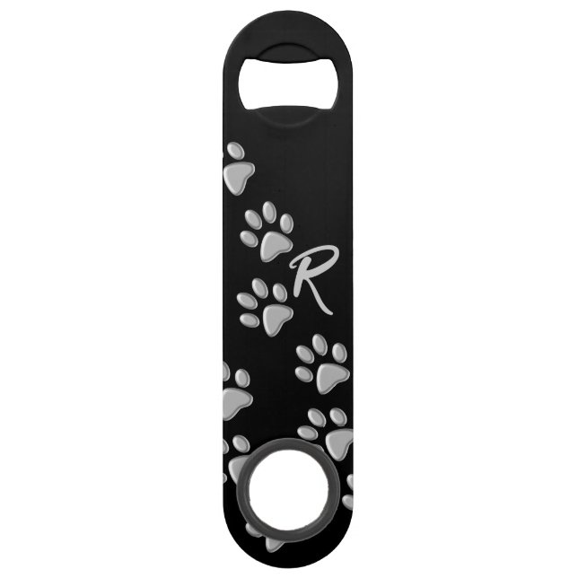 Silver Dog Paws black Background Print Pattern (Front)