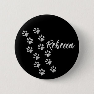Silver Dog Paws black Background Print Pattern 6 Cm Round Badge