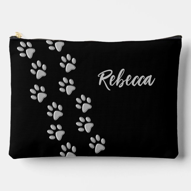 Silver Dog Paws black Background Print Pattern Accessory Pouch (Front)